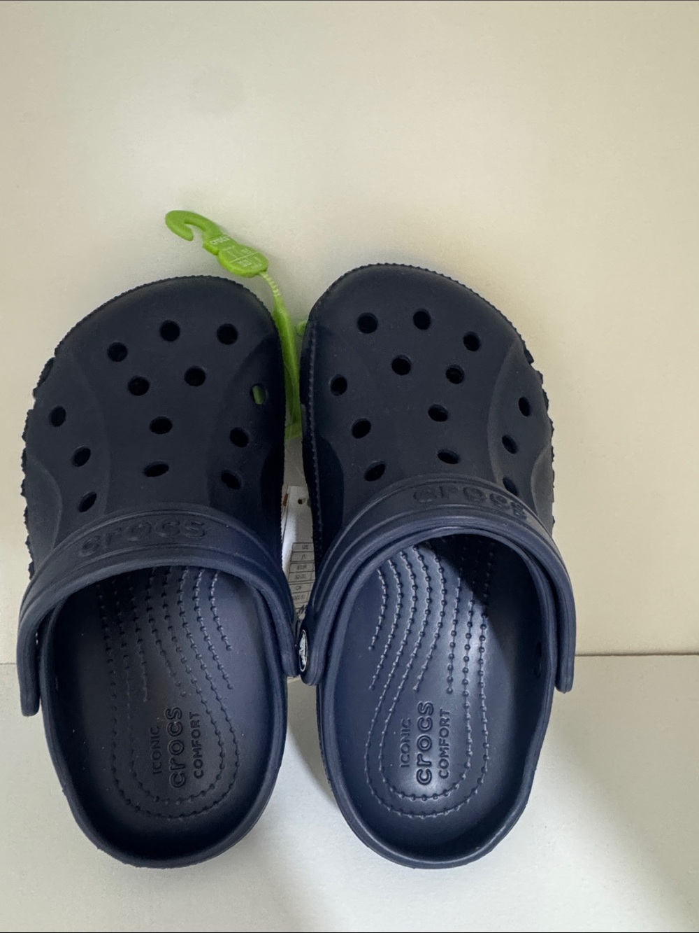 CROCS Kids' Classic Clog in Navy and Lime Accent